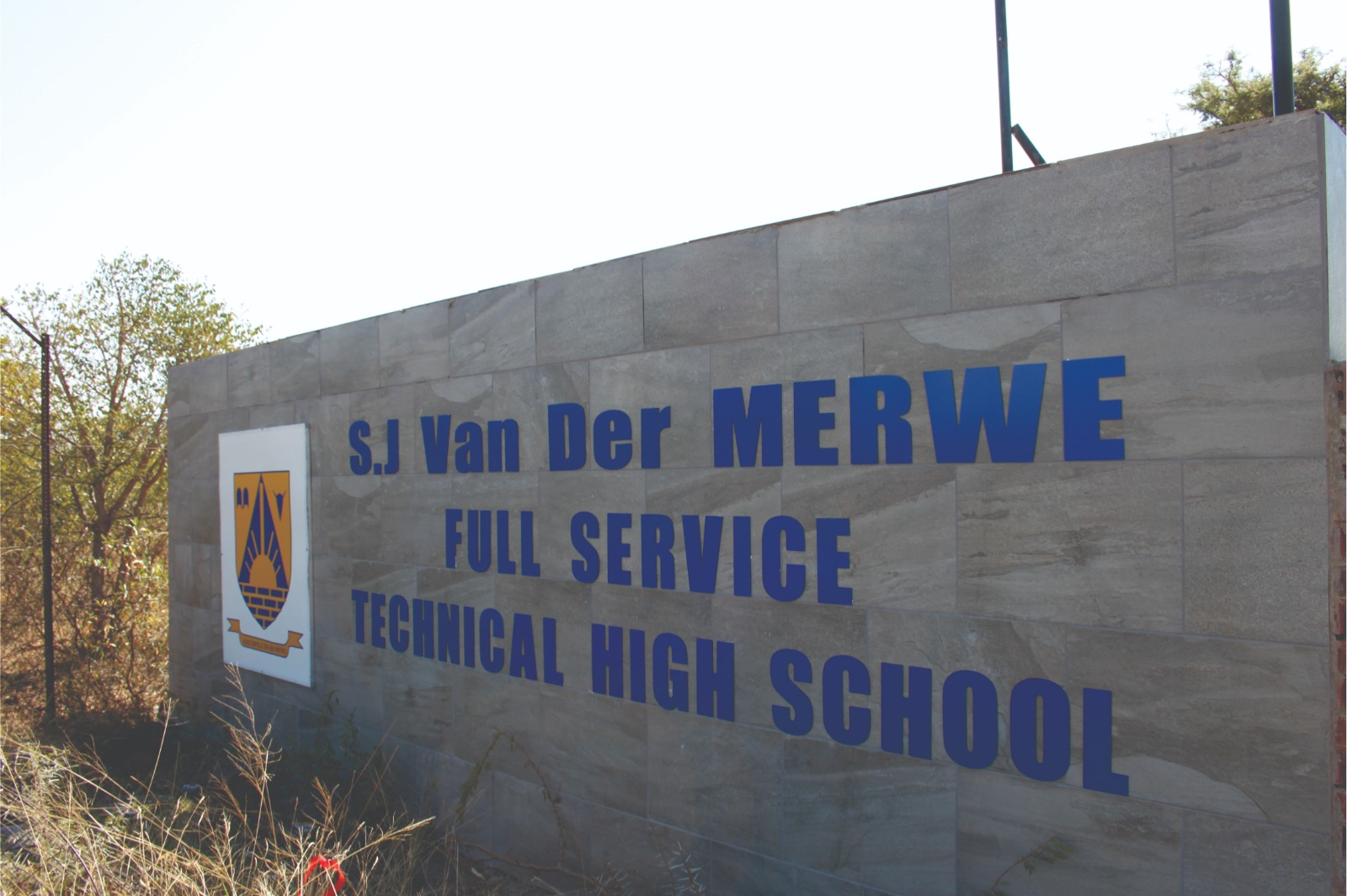 S.J Van Der Merwe Full Service Technical High School wall lettering and crest panel